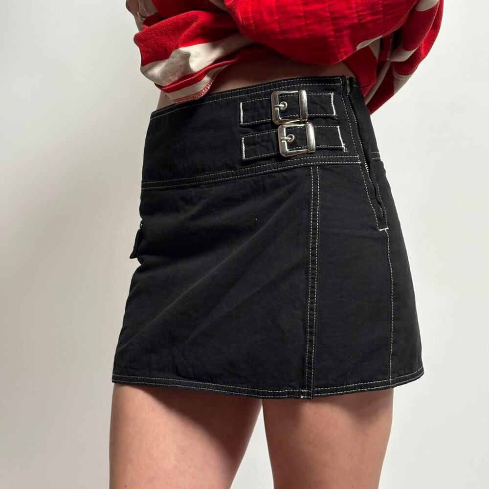 ASOS Design Black Cargo Mini Skirt w/ Silver Buckles - Size 0
